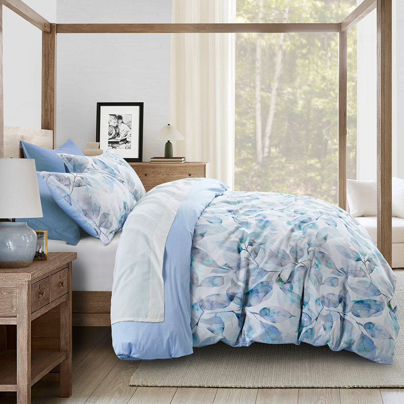 Satin Floral Duvet Cover, Blue Floral, Queen Duvet Cover + 2 Queen Pillow Shams
