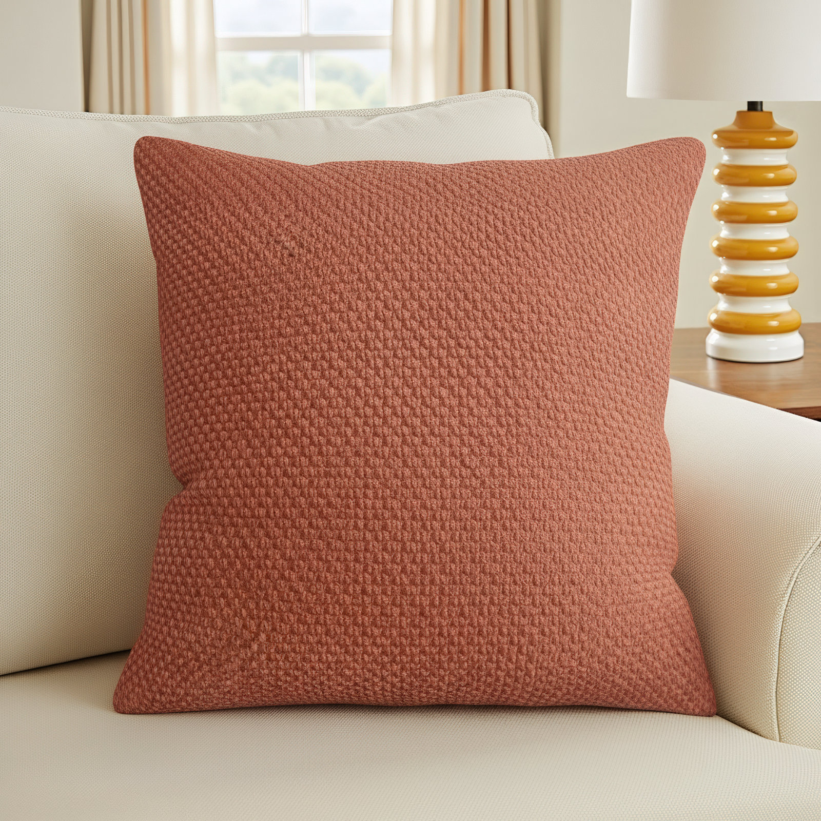 Mansel Textured Throw Pillow, Dark Orange, Square 20", Polyester