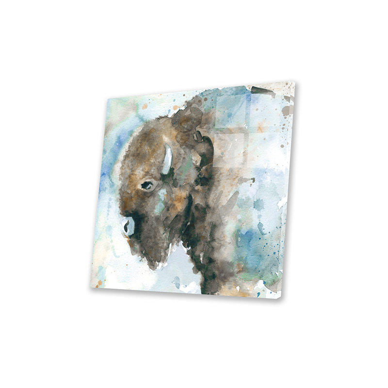 «Buffalo on Blue» par Carol Robinson - peinture sans cadre, H 24 po x l 24 po x P 0,25 po