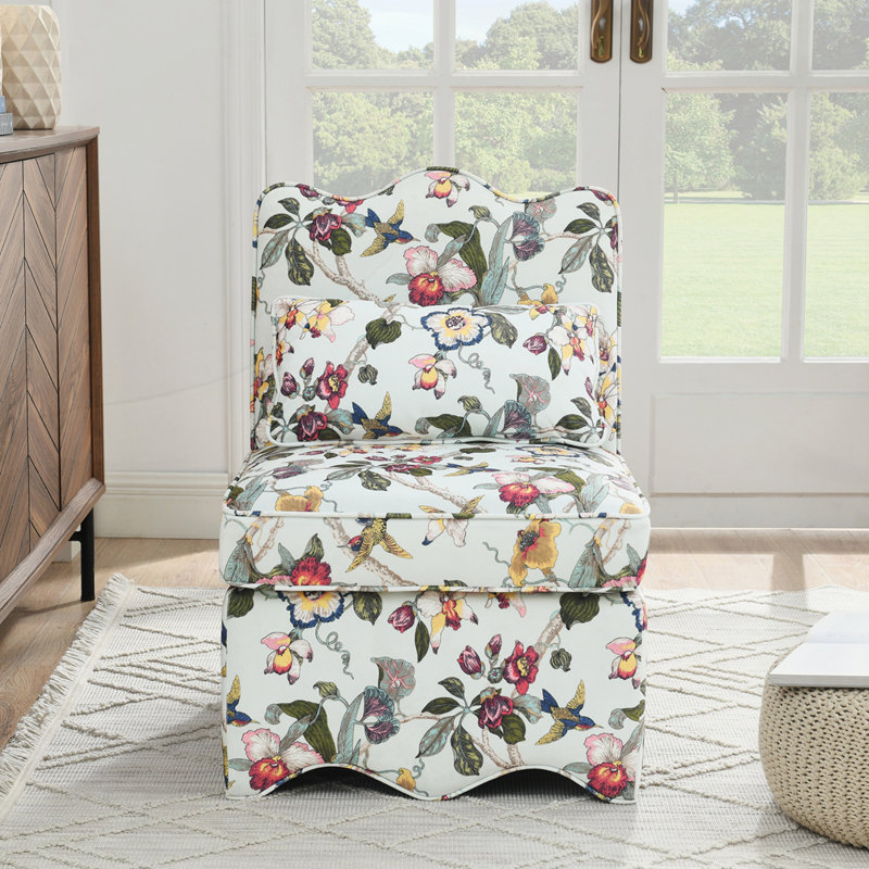 Chaise en flanelle simple avec assise souple, Orchidées rouges et oiseaux