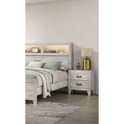Armoire de chevet blanche avec 2 tiroirs, style contemporain, plateau, poignées noires, glissière centrale en métal, assemblage simple, conception de table de chevet lavable de l 21,5 po x P 16,5 po, poignées, tiroir français, facile