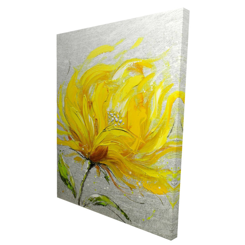 Yellow fluffy flower - Office Gray canvas for modern decor