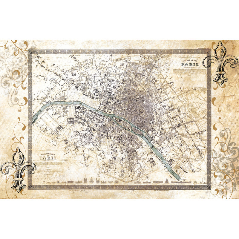 Parisian Map Decorative - Wrapped Canvas Print, 61cm H x 91cm W x 3.8cm D