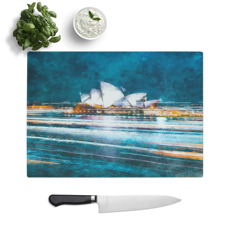 Tempered Glass Sydney Opera House Lights Chopping Board, 20 cm x 28.5 cm