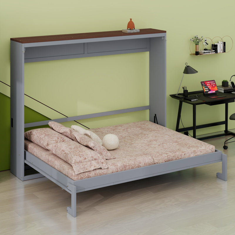 Lit escamotable mural Murphy avec ports USB intégrés, conception peu encombrante pour les petites pièces, Gris