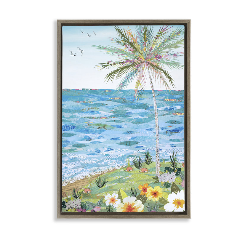 «Collage Tropical Landscape», toile flottante encadrée par Jennifer Peck, Cadre flottant orme Montalcino, H 31 po x l 21 po