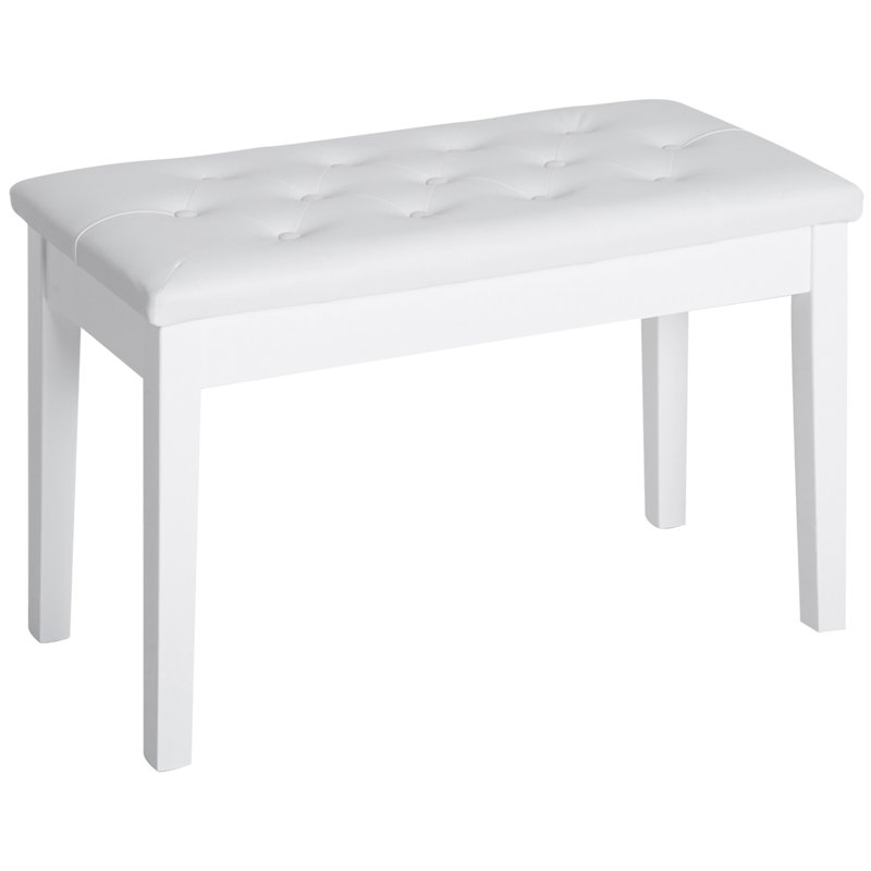 Banc de rangement rembourré pour piano avec siège pour clavier en similicuir blanc, bois, Blanc