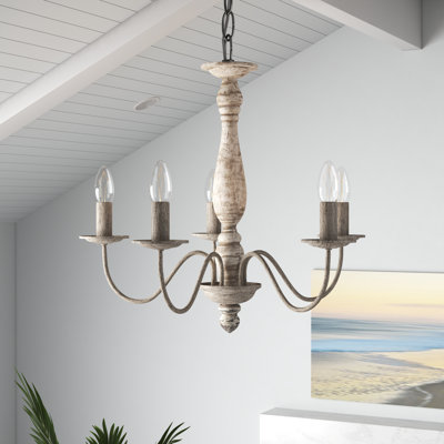 5 - Light Wood Dimmable Chandelier