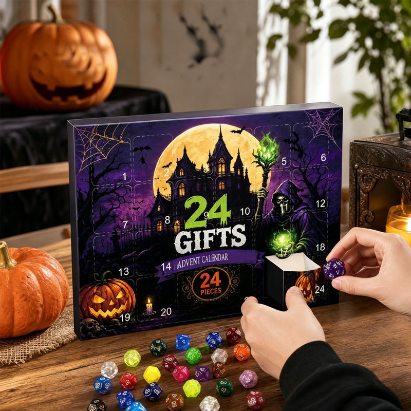 Décorations d'Halloween, dés d'Halloween, calendrier de l'Avent, boîte surprise, compte à rebours de 24 jours, jeu de dés créatif pour les fêtes, cadeau de dés