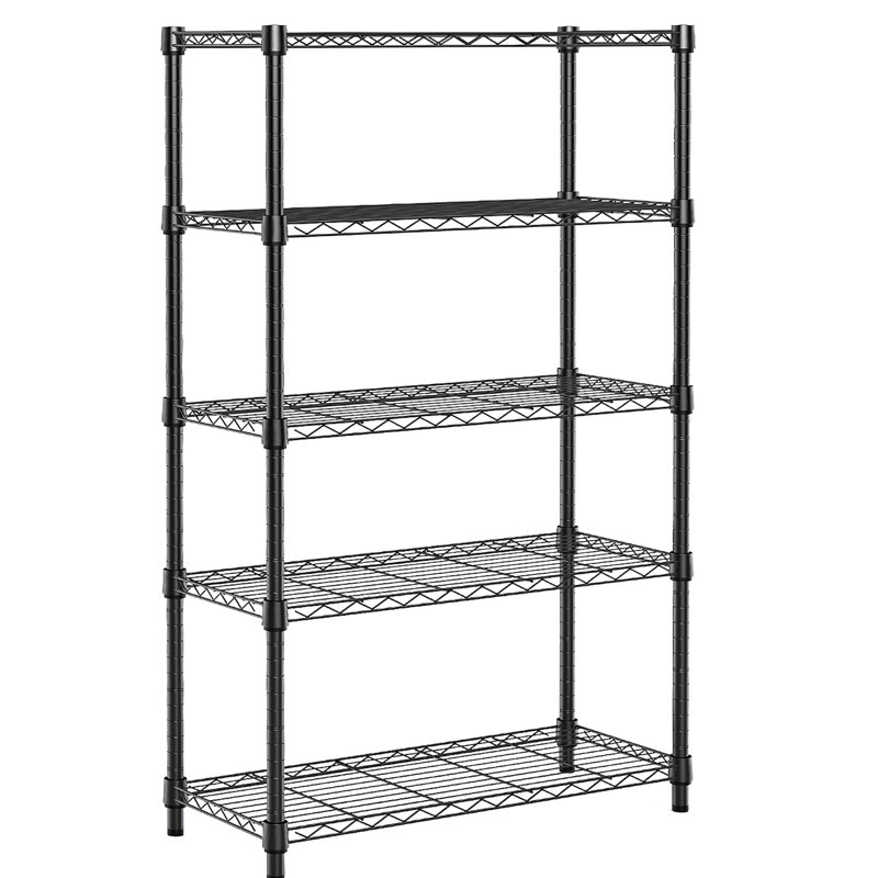 Étagère robuste en acier à 5 niveaux de 1250 lb pour la cuisine, la salle de sport, la maison et le bureau, conception minimaliste noire, tablettes réglables, P 13,7 po x l 23,6 po H 62,4 po