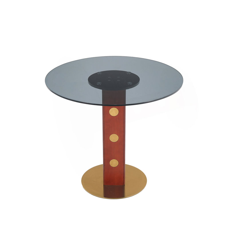 Table de salle à manger moderne, table en verre trempé de 33,5 po avec pieds en bois et base dorée, table de cuisine pour 2 personnes pour petit espace, capacité de poids de 150 lb (seulement la table de Négociation)