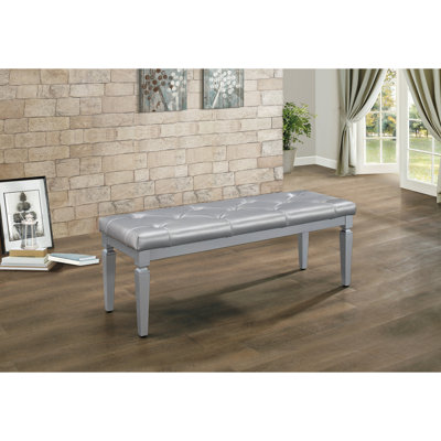 Banc de chambre à coucher en argent avec coussin en mousse et siège rembourré en similicuir