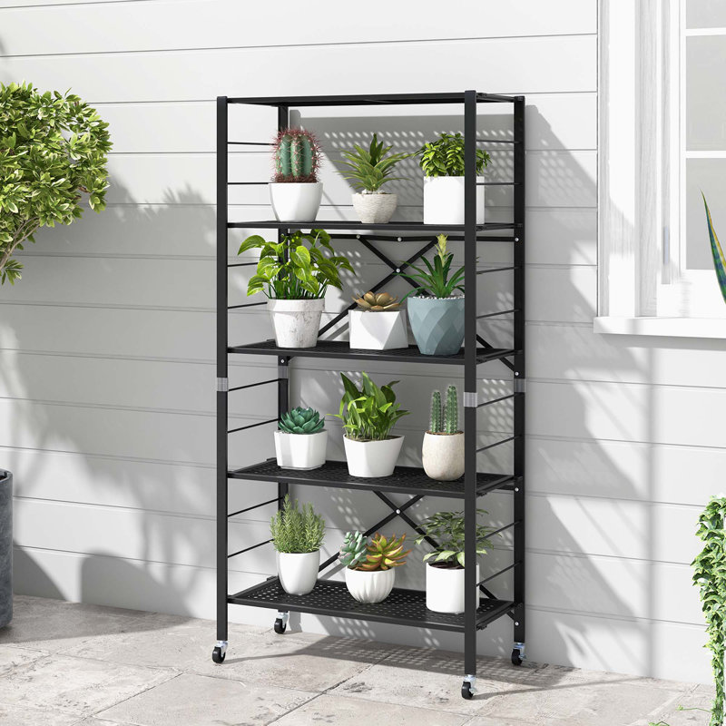  2 Pcs Foldable Storage Shelves Adjustable Collapsible Organizer Rack With Wheels