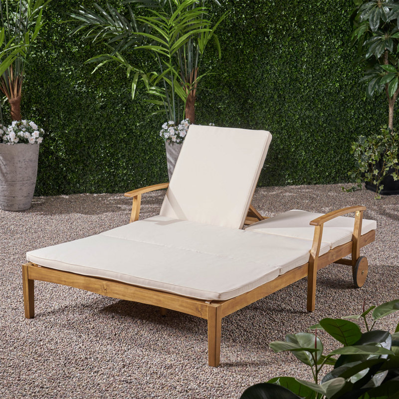 Double chaise longue de patio avec coussin, Crème, crème