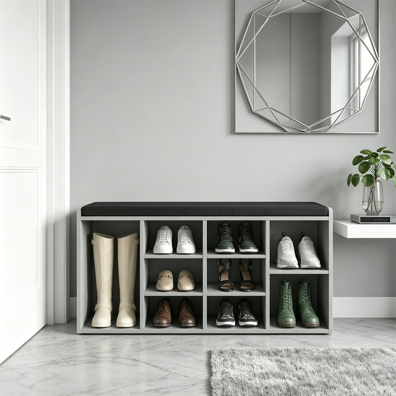9 Pair Shoe Storage Bench, Grey