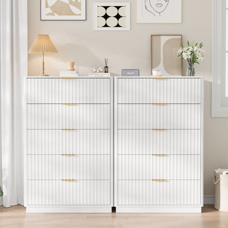 Commode 5 tiroirs l 31,5 po, commode en bois 5 tiroirs pour chambre à coucher, Blanc