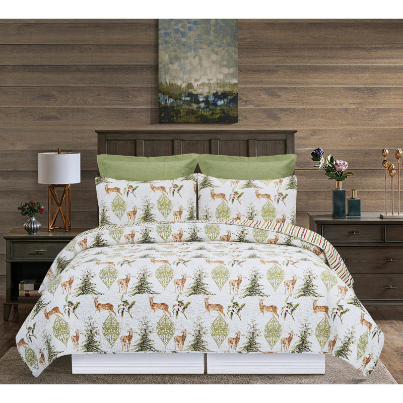 Ensemble de courtepointe réversible en coton Reindeer Tracks, Courtepointe grand + 2 taies décoratives standard