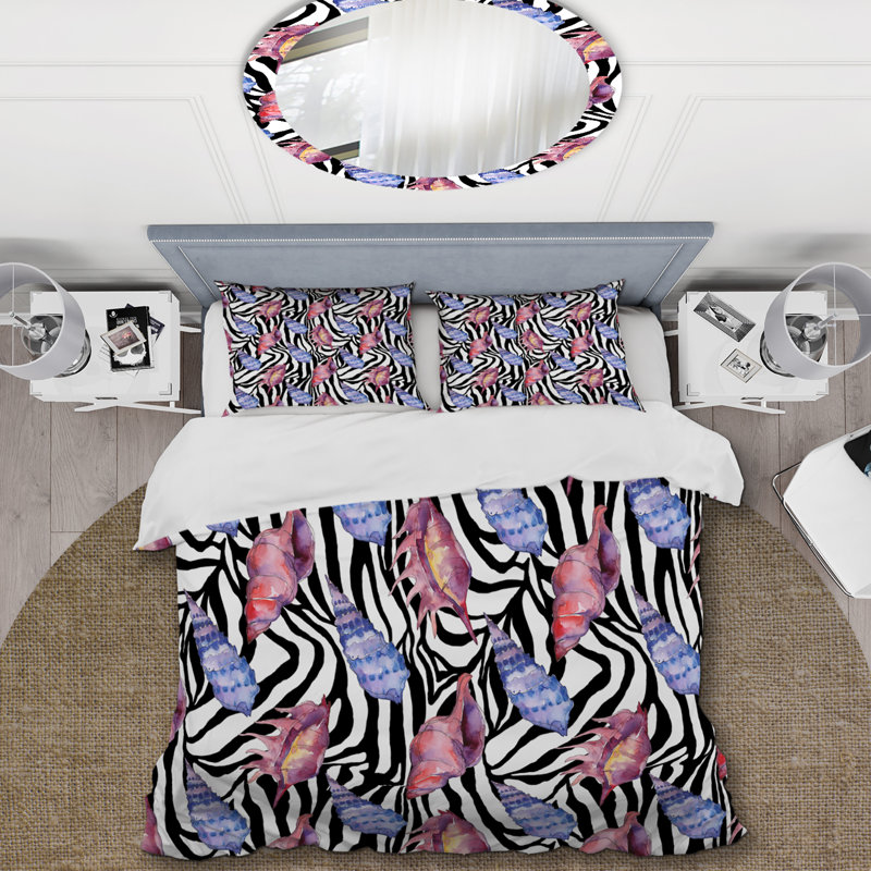 Ensemble de housse de couette en microfibre noir / rose / mauve 2 pièces, Housse de couette pour grand lit et 2 taies décor