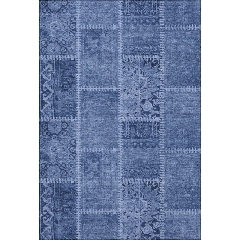 Premium Machine Washable Cerrito Navy Rug, Rectangle 3' x 5'