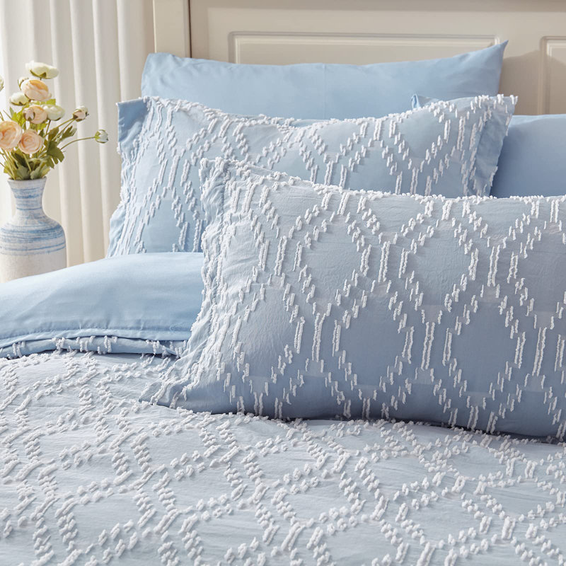 Ensemble de housse de couette Boho EMME, Géométrique beige, Housse de couette pour grand lit et 2 taies décor