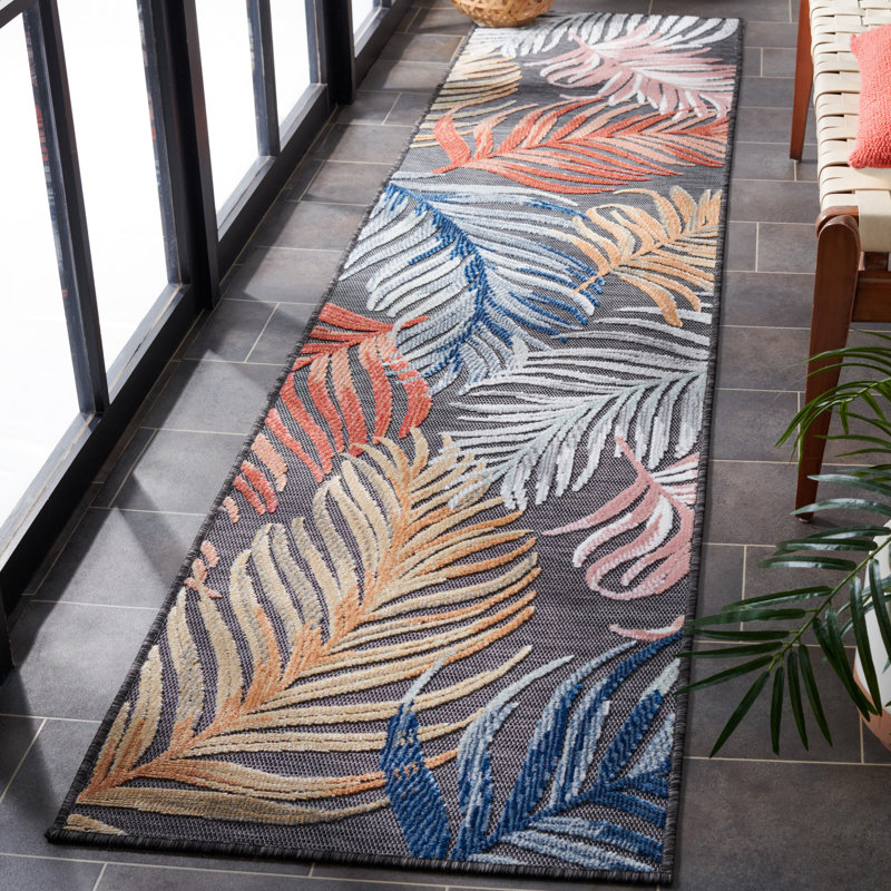 Tapis intérieur / extérieur noir / rouille Swampscott, Tapis de couloir 2 pi x 9 pi