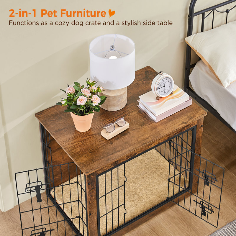 Dog Crate Furniture with 2 Doors, 64cm H x 80.5cm W x 55.5cm D, Rustic Brown/Black