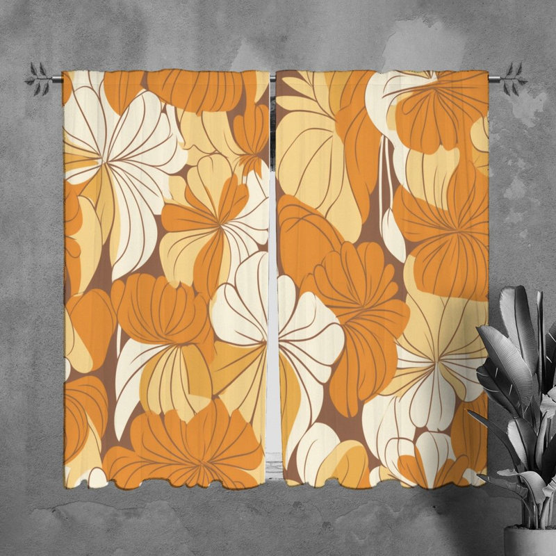 Motif floral de rideaux de fenêtre dorés - 6022, L 20 po x L 61 po