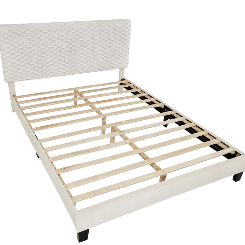 Grand lit en tissu d'ameublement 3D - plateforme de conception moderne sans lattes de sommier, Grand lit