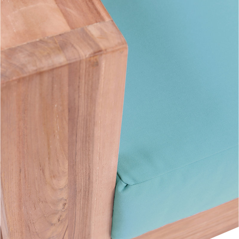 Gazel 63'' Wide Teak Loveseat with Cushions, Sea Blue