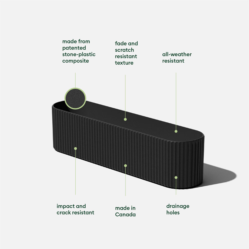 Black 36-inch Plastic-Stone Composite Outdoor Window Box Planter