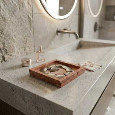 Plateau de coiffeuse et de bijoux en travertin naturel - Chariot décoratif pour parfum, anneaux et clés, cadeau idéal