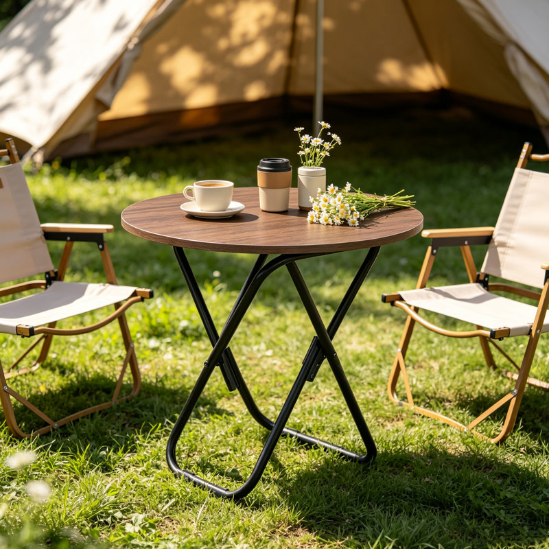 Ensemble de 2 tables d'appoint rondes et pliantes, table d'appoint pliable, petite table de bout pliante et compacte, table de collation pliable (ensemble de 2)