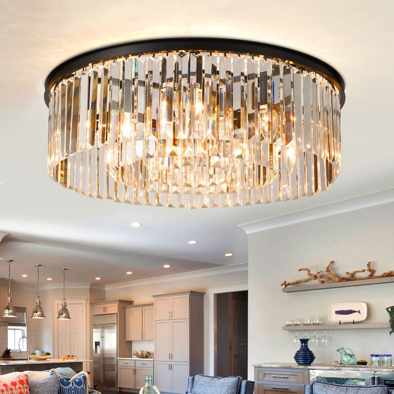 Plafonnier encastré rond en cristal à 9 lumières Aurthur