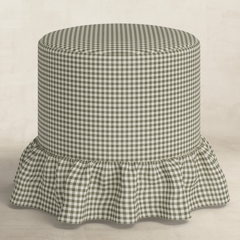 Ruffle Drum Ottoman, Laurel Checkered