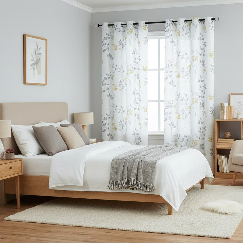 Semi Sheer Curtain Panel Pair, Yellow, 127cm Width x 228.6cm Drop