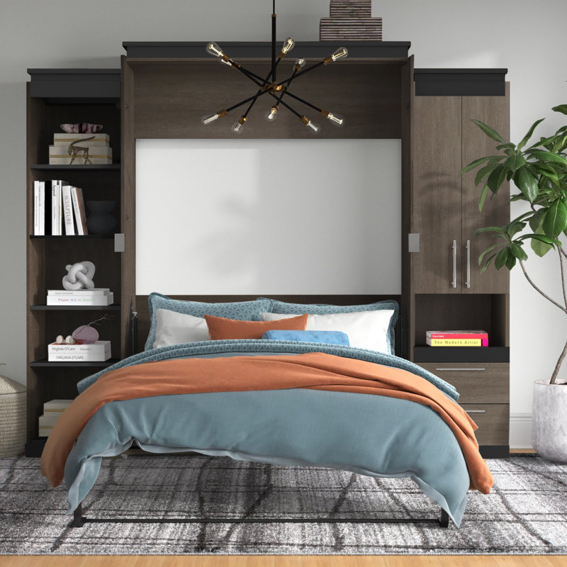 Grand lit escamotable avec rangement étroit Camalla, Écorce gris
