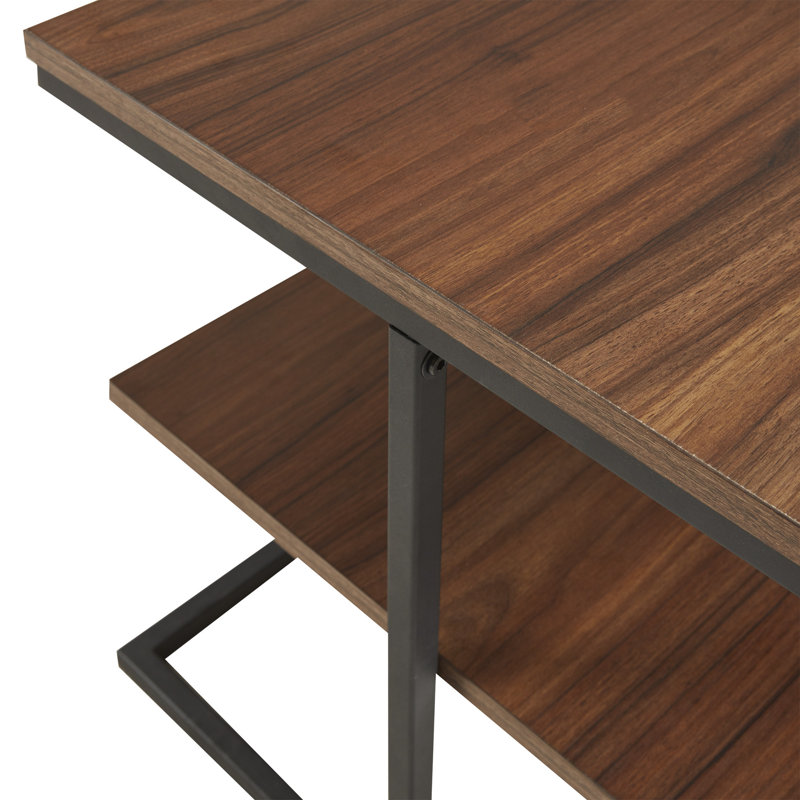Modern 42" Dark Brown Wood & Black Metal Rectangular Coffee Table