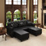 Canapé Chesterfield de luxe en similicuir 82,6 po, canapé 3 places à accoudoirs roulés avec 2 repose-pieds pour le salon