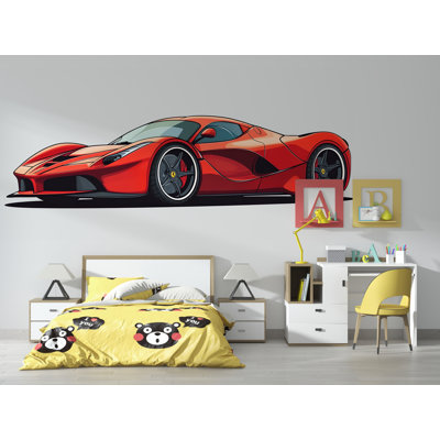Papier peint voiture de sport rouge, chambre d'enfant rouge, décor de garçons, 272Mv