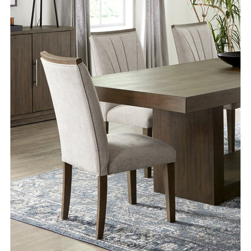 De 2 chaises de salle à manger brunes de style contemporain avec siège en tissu texturé gris, 2 chaises d'appoint élégantes de largeur de paquet de 2, structure en bois et revêtement, siège de 18,5 po