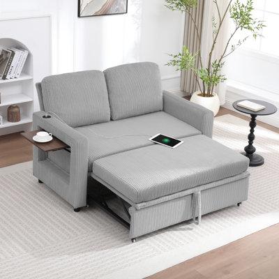 Upholstered Convertible Sleeper Sofa featuring USB Ports and Side Pocket