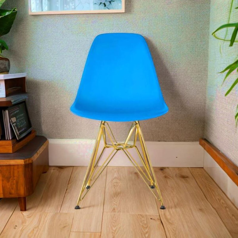 Chaise en plastique Luna, Bleu, Doré