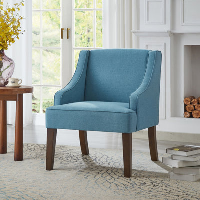 Fauteuil d'appoint Mid-Century moderne, fauteuil rembourré en tissu avec pieds en bois massif, fauteuil de lecture pour le salon, la chambre à coucher, le bureau - BLEU CLAIR