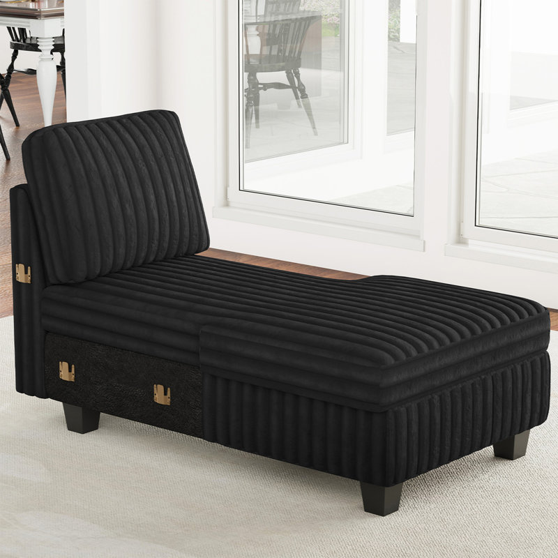 Module de canapé modulaire en velours côtelé Korian, Orienté à droite, Noir
