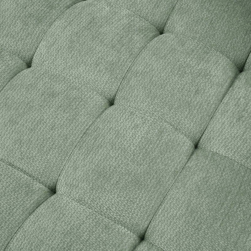 Canapé méridienne incurvé avec assise capitonnée et rangement intégré dans l'accoudoir, Chenille verte