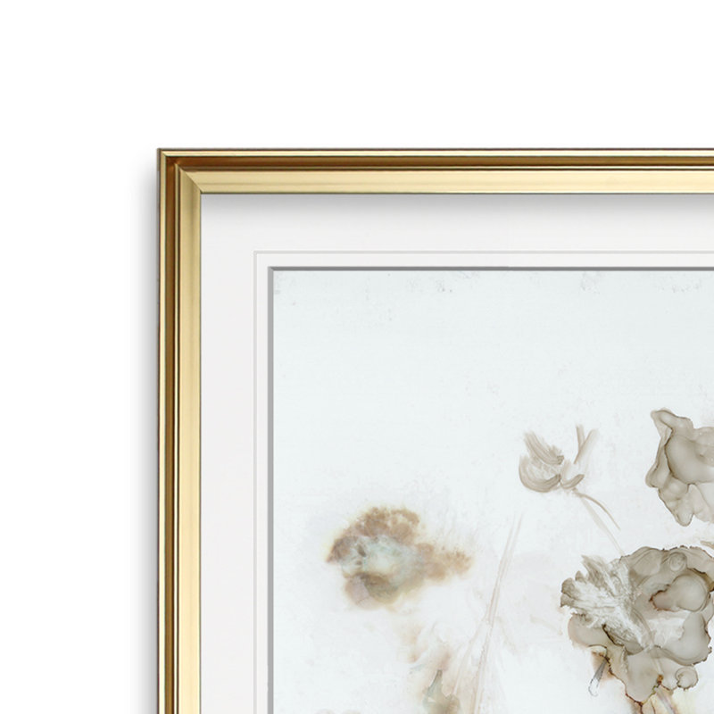 « Wildflower Mist I » - peinture, H 27 po x l 27 po, Impression encadrée, Doré