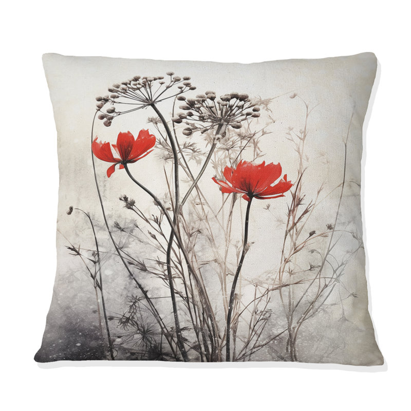 Coussin décoratif à imprimé floral Red Grey Herb Garden I