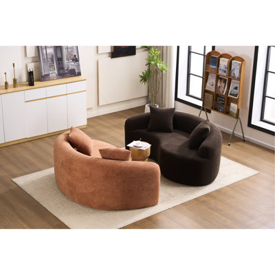 Ly - 042 Full Compression Sponge , Brown Chenille, 2 Seat For Small Home Areas, 400 Lbs, 66.9"L, Inspired, Quick Setup Chenille , S Curved Dual Depth, With Tai Chi Symbol, For Minimalist Bedrooms,