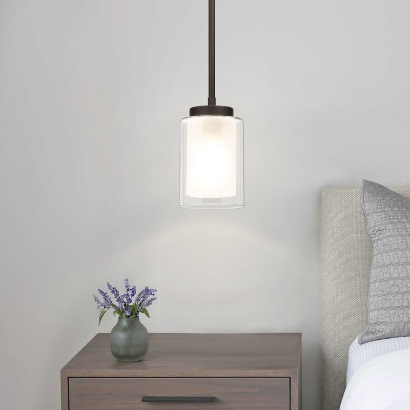 Pendant Lighting Modern 1 Light Mini Pendant Light With Dual Glass, Adjustable Hanging Ceiling Light, Dark Bronze