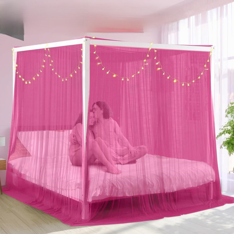4 Corner Canopy Bed Curtains, Red, 254 X 210Cm